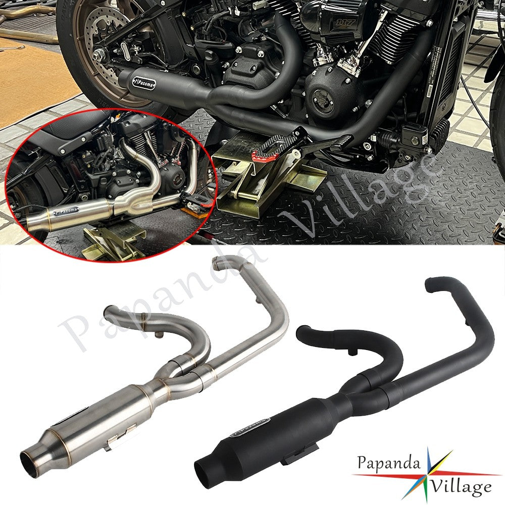 Motorcycle 2-into-1 Exhaust Pipe Muffler For Harley M8 Softail Low Rider S ST Fat Street Bob Standard Slim Deluxe FXLR 2018-2025