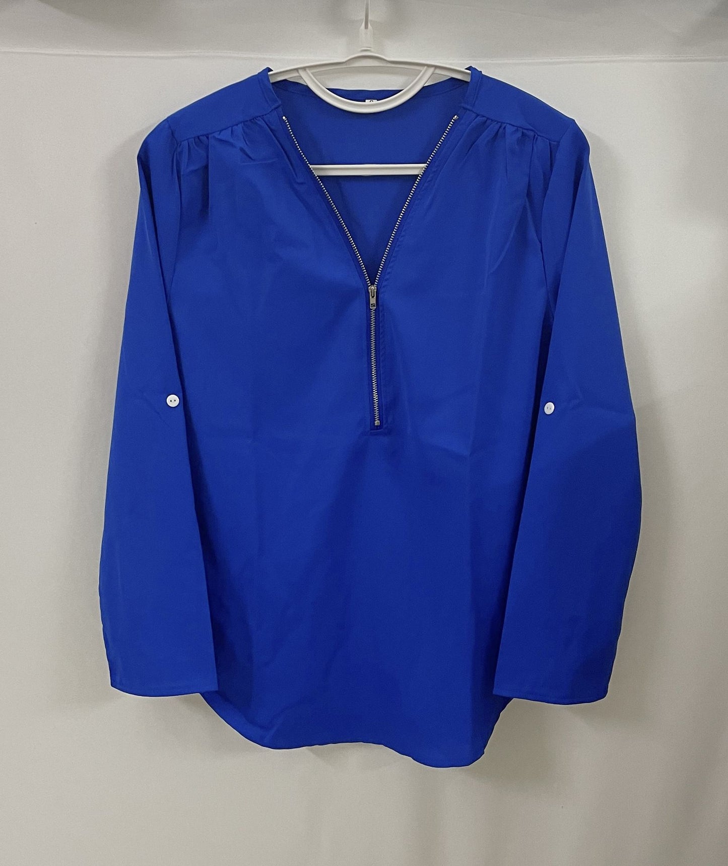 Summer Women Cool Loose Shirt Deep V Neck Chiffon Blouse Casual Ladies Tops Sexy Zipper Pullover Plus Size Long Sleeve Fashion