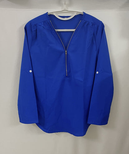 Summer Women Cool Loose Shirt Deep V Neck Chiffon Blouse Casual Ladies Tops Sexy Zipper Pullover Plus Size Long Sleeve Fashion