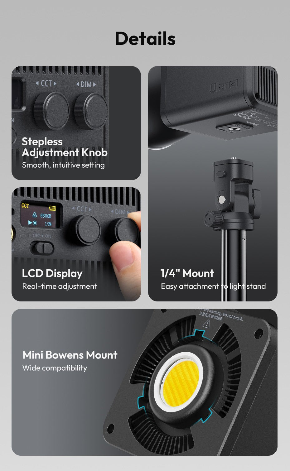 Ulanzi ML100RGB | ML100Bi 100W COB Video Light Full Color | 2700K-6500K Bi-Color Photography Studio Light for Shot Livestreaming