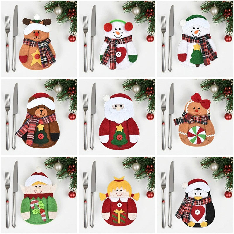 1/3pc Christmas Cutlery Set XMAS Elder Snowman Elk Doll Knife Fork Cutlery Set Cloth Art Knife And Fork Set Decoration For XMAS