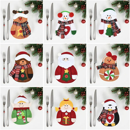 1/3pc Christmas Cutlery Set XMAS Elder Snowman Elk Doll Knife Fork Cutlery Set Cloth Art Knife And Fork Set Decoration For XMAS