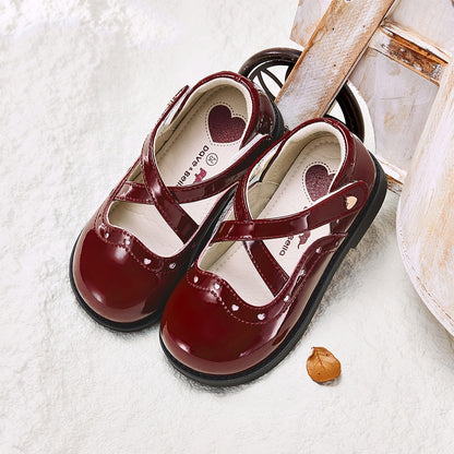 Dave Bella Children's Leather Shoes Autumn Girl's Retro Fashion Soft soled Red Anti slip Princess Shoes DB3252579