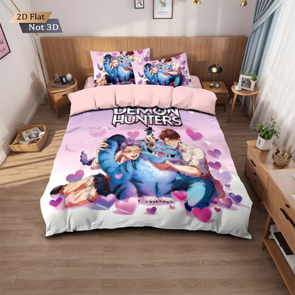 3pcs K-Pop Demon Hunters printed coreless down duvet cover various sizes, soft bedroom bedding decoration, machine washable