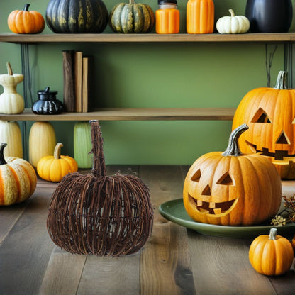 15CM Rattan Woven Pumpkin Halloween Fall Rattan Pumpkin Thanksgiving Table Centerpiece For Halloween And Seasonal Celebration