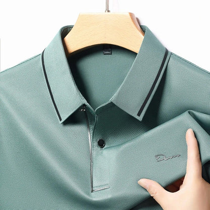 New Men's Business Casual Long Sleeved Shirt with Badge Solid Color Polo Shirt Fashionable Breathable Comfortable Versatile Top