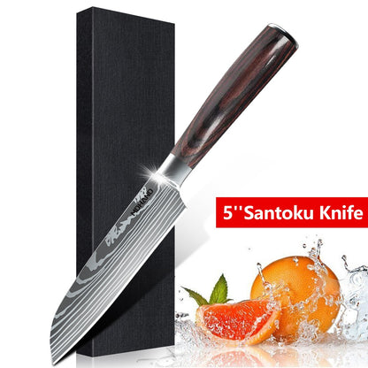 MDHAND Conjunto de Facas de Chef com Padrão de Damasco a Laser de 1 a 10 peças, Fatiador de Carne em Aço Inoxidável, Cutelo com Cabo de Madeira Antiderrapante, Coleção