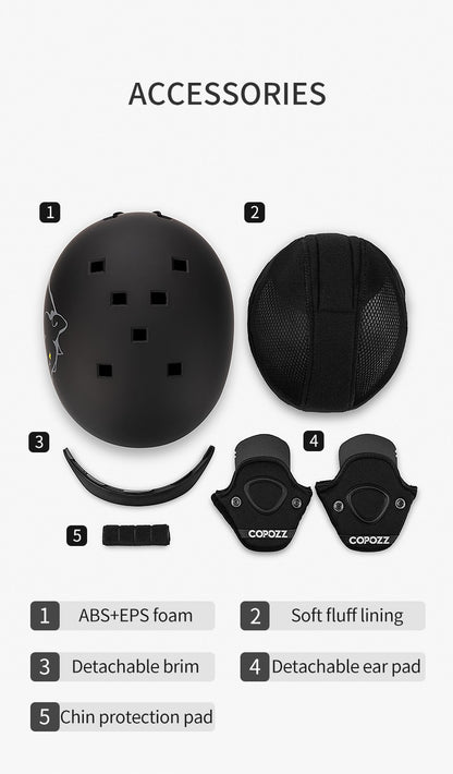 COPOZZ Novo Capacete de Esqui Unissex com Certificado, Meio-Coberto, Anti-impacto, Para Adultos e Crianças, Segurança na Neve, Capacete de Snowboard