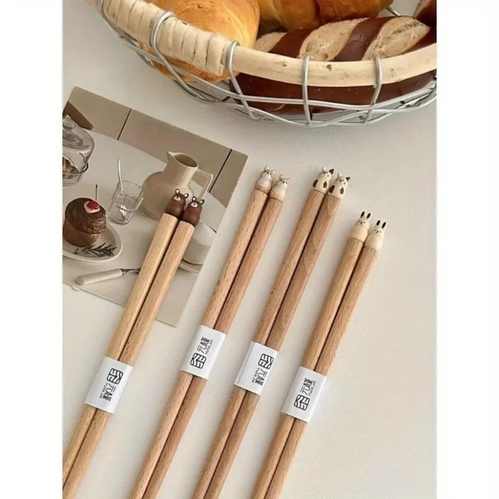 Hashis de Desenho Animado de Animais Fofos, Hashis de Madeira de Faia para Casais de Sushi, Utensílios de Jantar de Madeira Entalhados à Mão, Práticos e Bonitos