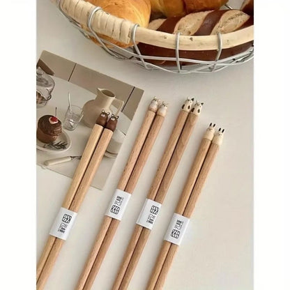 Hashis de Desenho Animado de Animais Fofos, Hashis de Madeira de Faia para Casais de Sushi, Utensílios de Jantar de Madeira Entalhados à Mão, Práticos e Bonitos