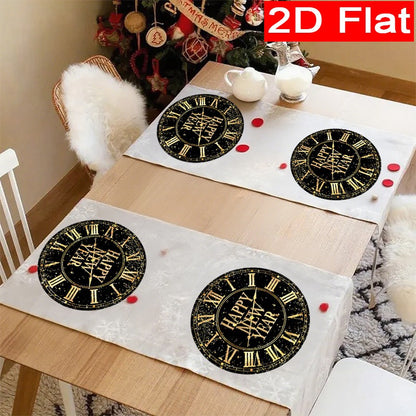 6/8pcs New Year Placemats Set Countdown Clock Pattern Polyester Table Mats Holiday Dining Happy New Year Party Festival Decorat