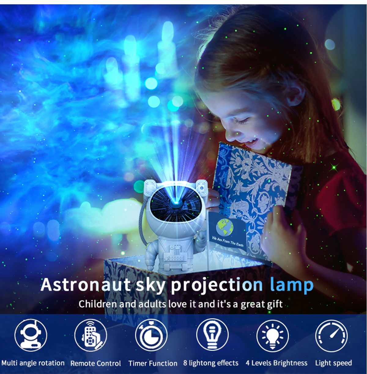 Bluetooth Speakers With Powerful Sound Astronaut Shape Galaxy Star Projector Light Christmas Birthday Gift for Men Women Friend