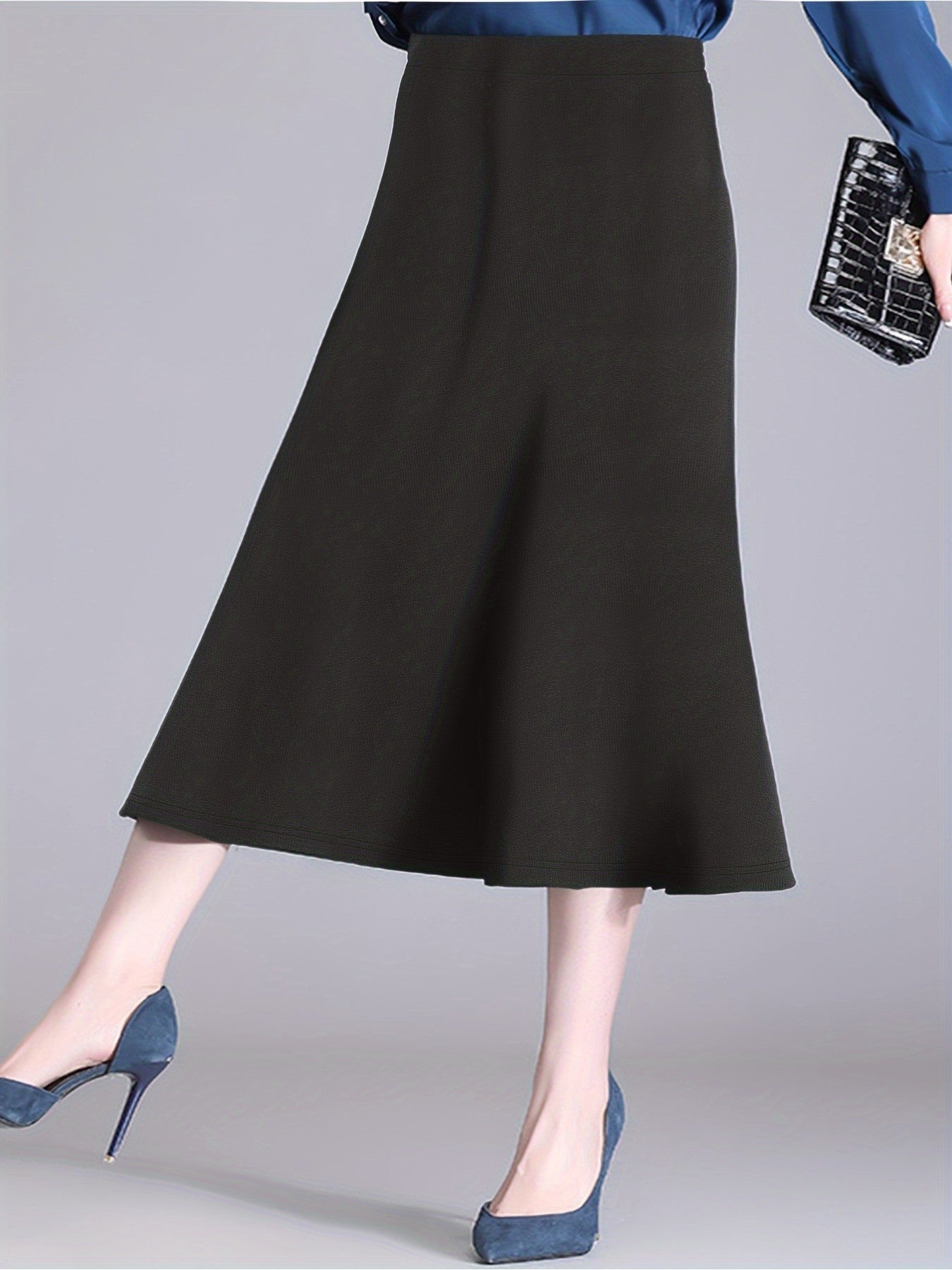 Spring and summer new plus size women's fashion temperament wind solid color half-body skirt