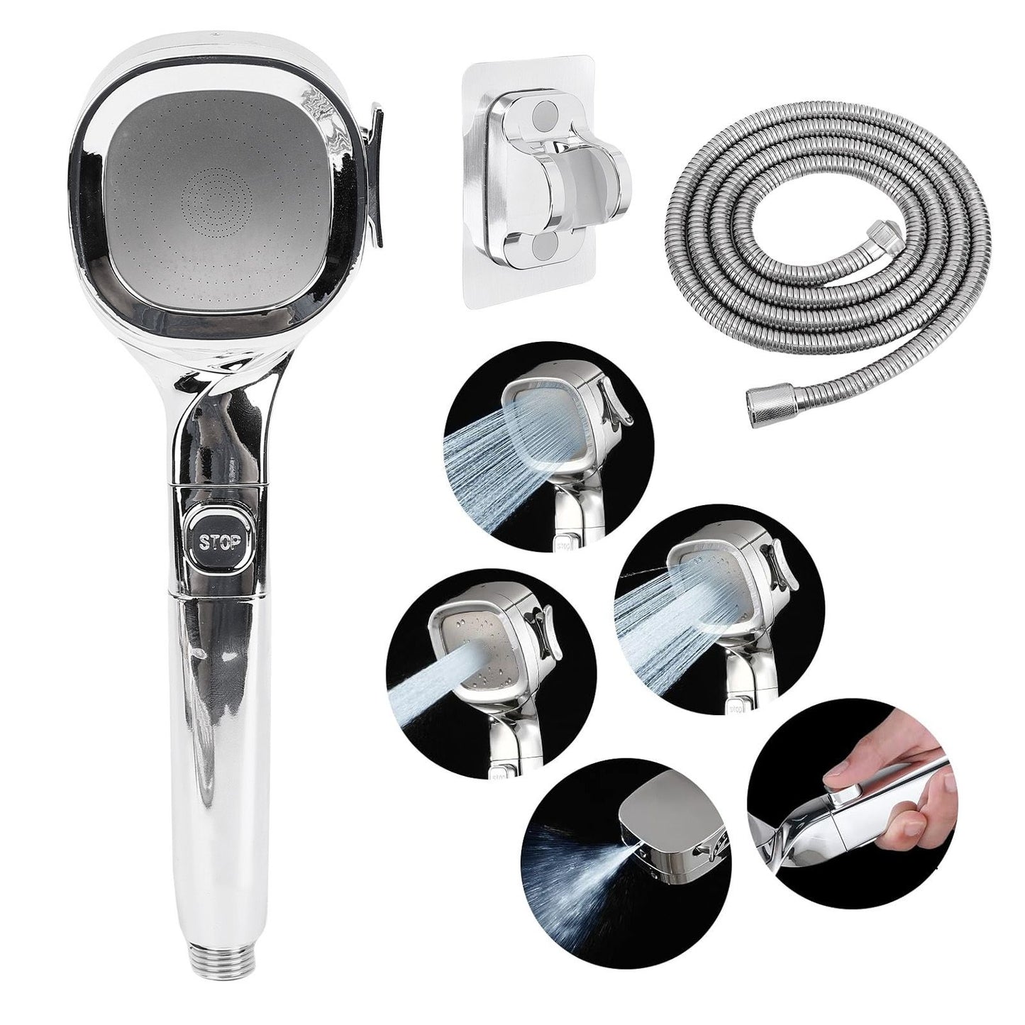 Kit de Chuveiro RV Kit de Chuveiro para RV Chuveiro de Mão para RV com Mangueira e Liga/Desliga 4 Modos Alta Pressão Economia de Água Kit de Banho para RV