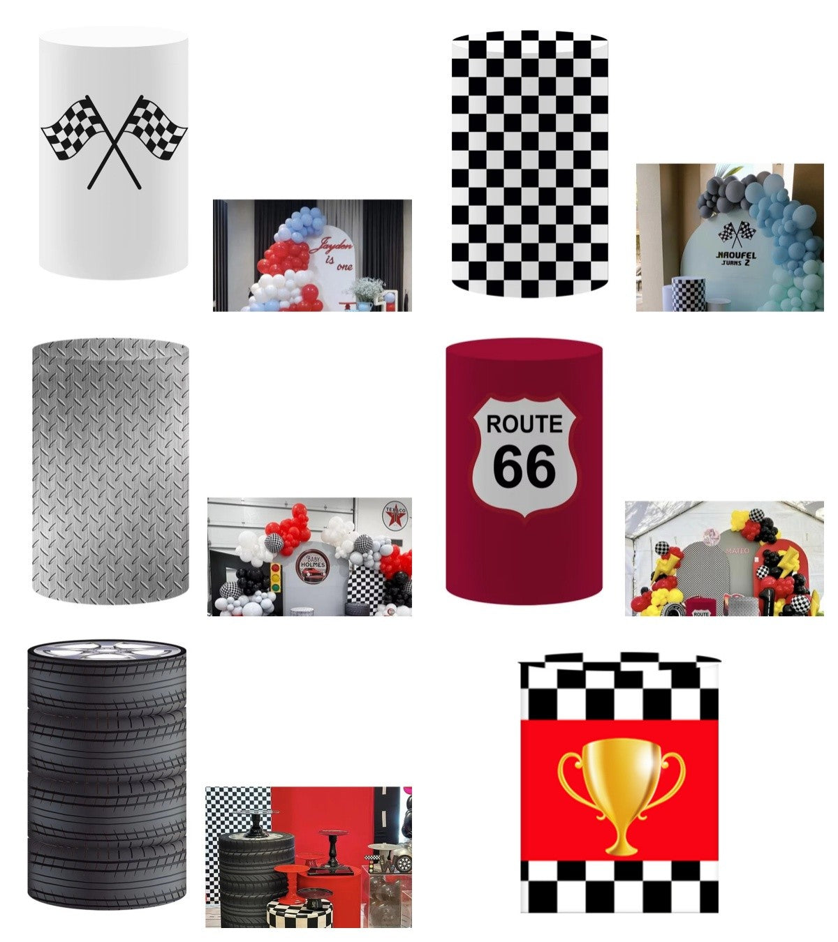 Race Car Theme Cylinder Covers Decor Elastic Racing Party Backdrop Pedestal Cover Baby Shower Birthday Custom Name Desserts
