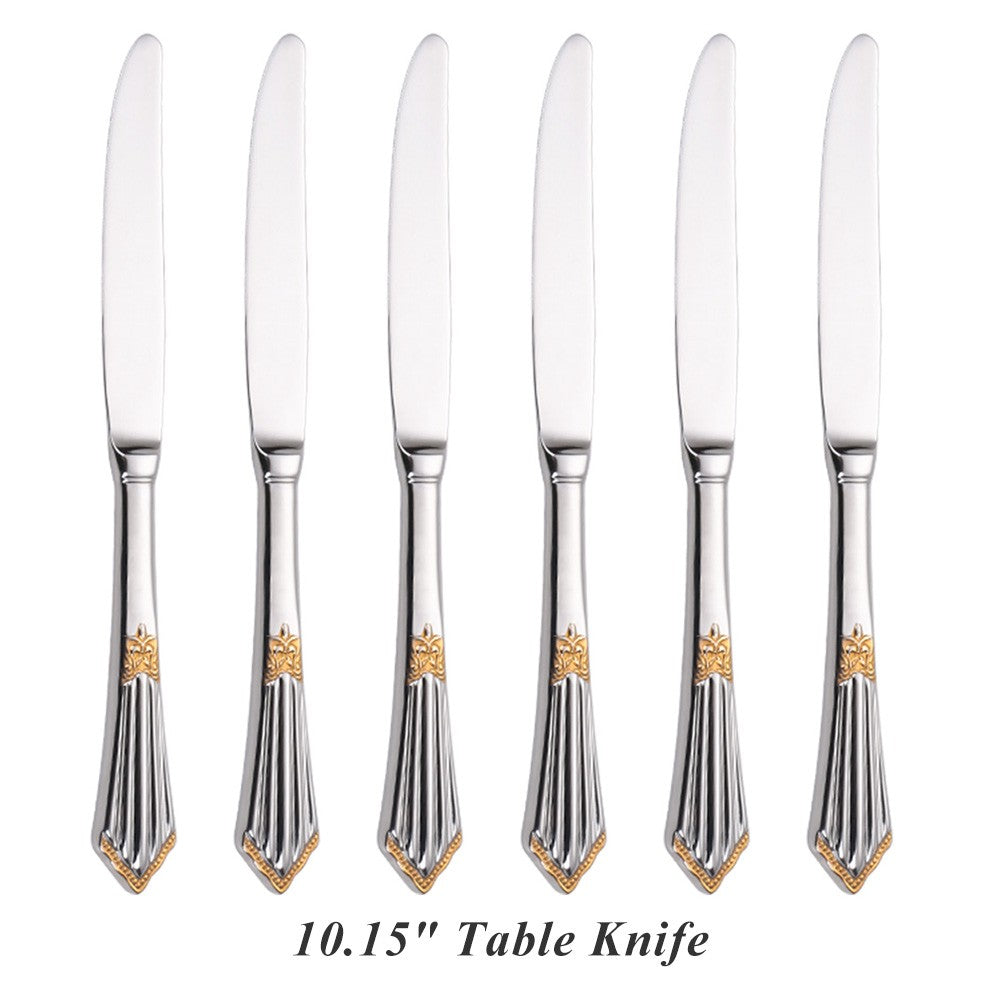 Conjunto com 6 Facas de Mesa Royal Polido Espelhado Apropriado para Máquina de Lavar Louça, Uso Doméstico, Cozinha e Bar