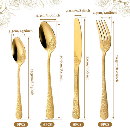 20/24 Peças Conjunto de Utensílios de Aço Inoxidável Conjunto de Talheres Florais Garfo Colher e Faca Kits de Utensílios de Cozinha para Restaurante
