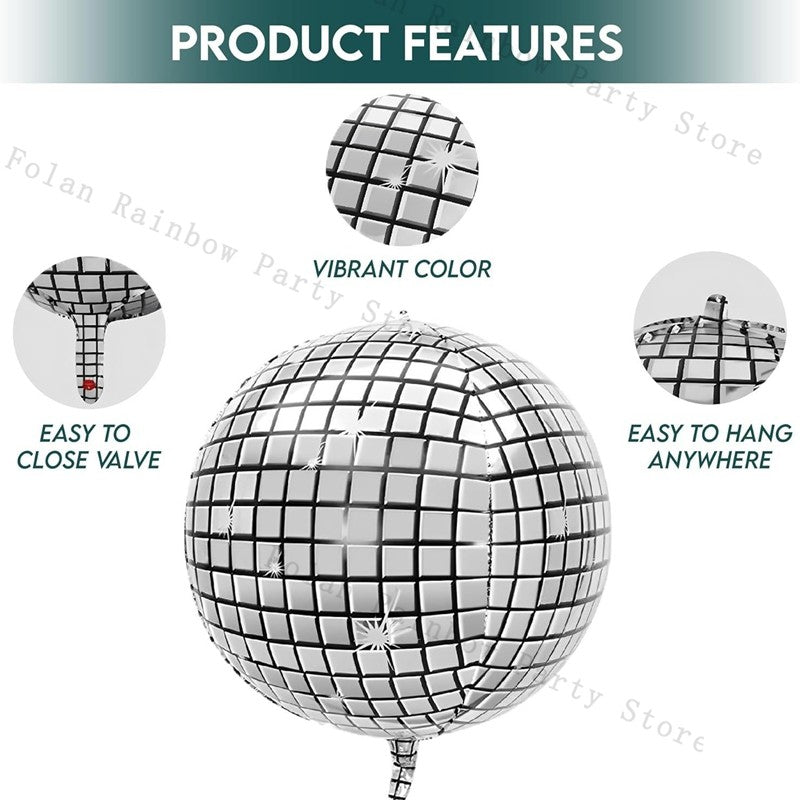 10/22inch 4D Silver Disco Ball Explosion Star Balloon Metallic Disco Balloon Set for Disco Party Wedding Birthday Party Decor