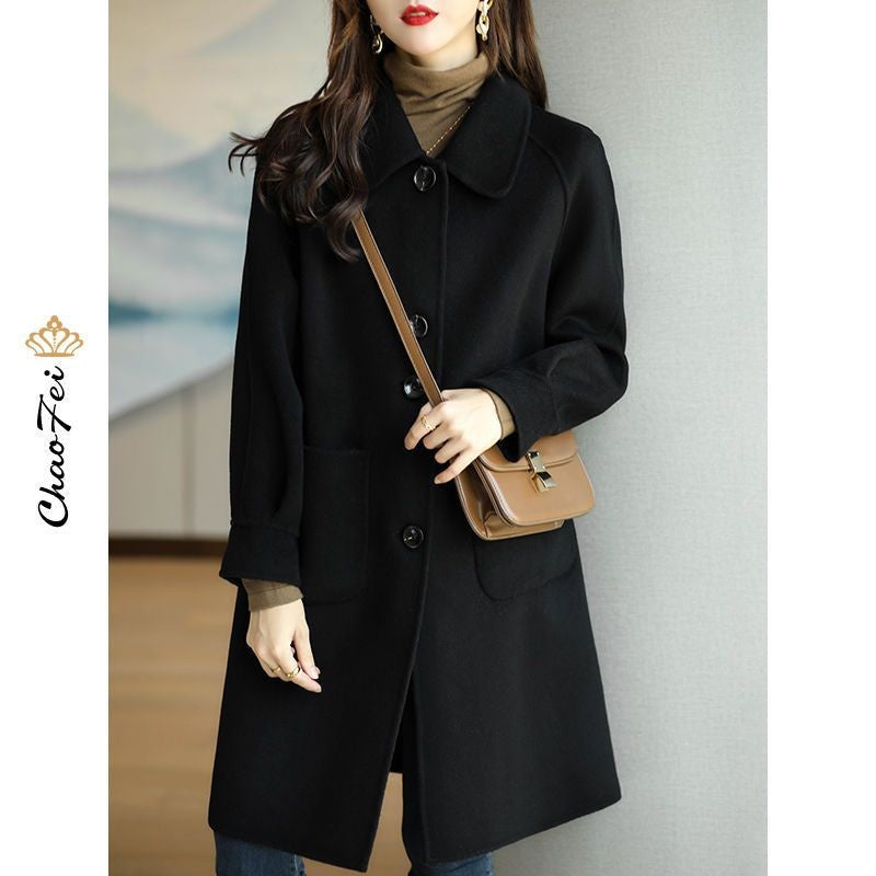 Plus Size Women's Thickened Woolen Coat Hot Sale Of The Season Autumn Winter New Style Small Size Korean Version Slimming Med...
