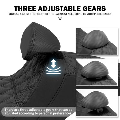 Assento 2 Lugares Moto Garupa Com Encosto Ajustável Almofada Para Harley Touring Electra Road Glide 09-23 Assento De Couro