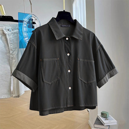 ZANZEA Denim Cardigan Shirts Women Elegant Office Blusas Casual Lapel Neck Outwears 2025 Half Sleeve Solid Color Fashion Tunic