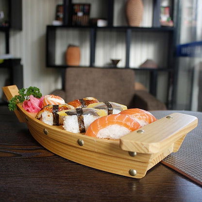 Japanese Style Wooden Ship Shaped Sushi Sashimi Tray Durable Creative Platter Cuisine Tableware Decoration Ornament