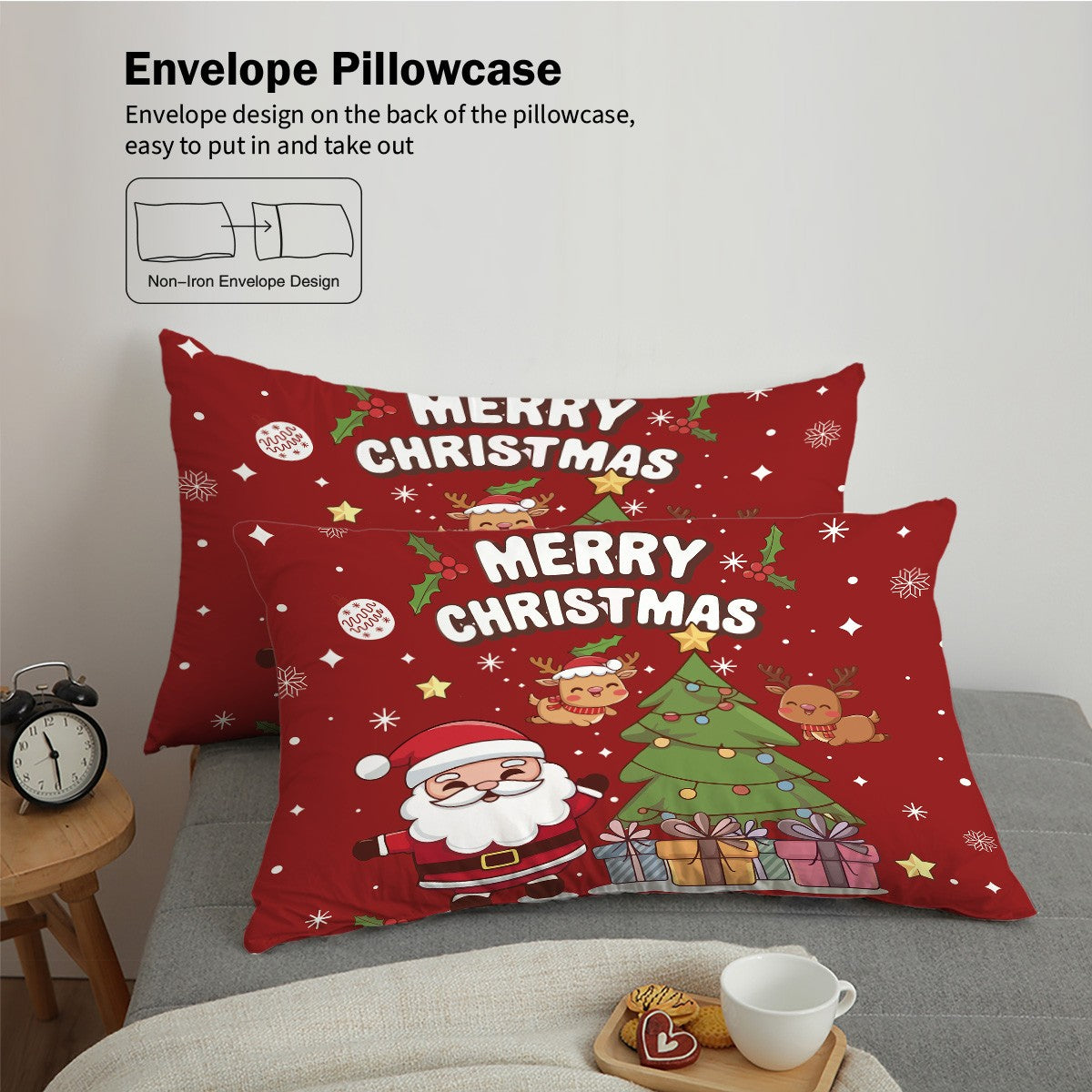 3pcs Santa Claus Christmas Tree Print Coreless Duvet Set Bedroom Dormitory Bedding Decoration Comfortable Machine Washable