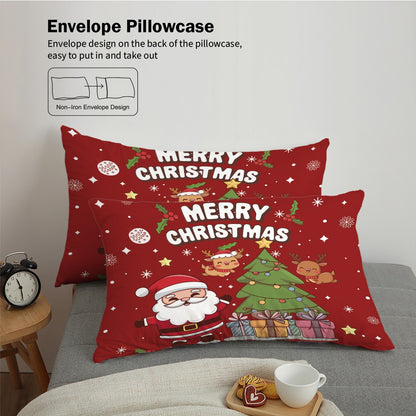 3pcs Santa Claus Christmas Tree Print Coreless Duvet Set Bedroom Dormitory Bedding Decoration Comfortable Machine Washable