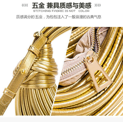 2024 New Gold Handbags for Women Luxury Designer Brand Handwoven Noodle Bags Rope Knotted Evening Clutch Underarm Dumpling Bag
