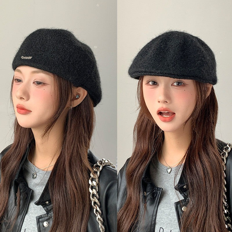Autumn British Style Beret Hat Lady Vintage Flat Cap Winter Keep Warm Knitted Hat All-match Peaked Cap Forward Hat Wholesale