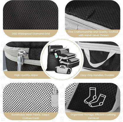 6PCS Travel Compressed Packing Cubes Storage Organizer Set With Shoe Bag Mesh Visual Luggage Portable Lightweight Suitcase Bag