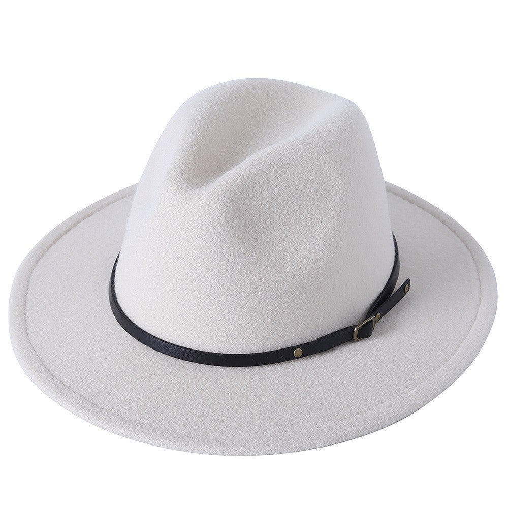 Fedora hat jazz hat men and women classic black leather belt Fedora Panama women autumn and winter Panama hat wholesale
