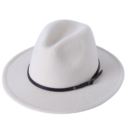 Fedora hat jazz hat men and women classic black leather belt Fedora Panama women autumn and winter Panama hat wholesale