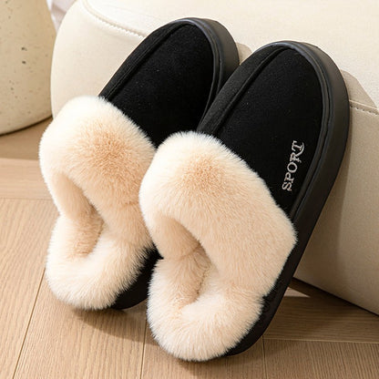 Casual Fluffy Slippers Women House Winter Plush Designer Shoes Ladies Flats Home Warm Fashion Elegant Solid Platform Footwear