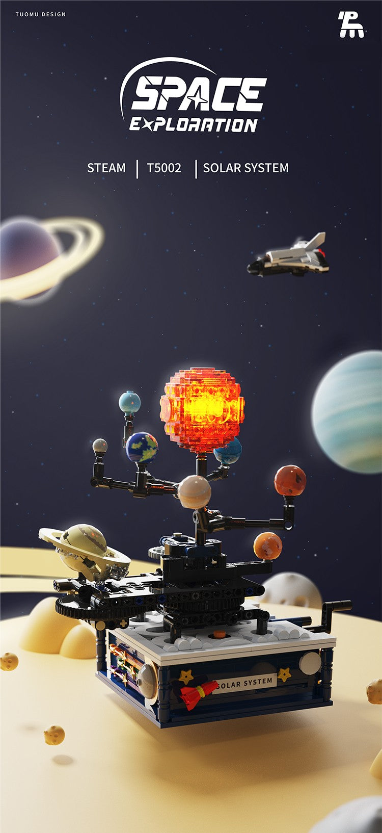 Modelo de sistema solar elétrico Blocos de montar Exploração espacial Equipamento de aprendizado Brinquedo montável rotativo presente para criança estudante
