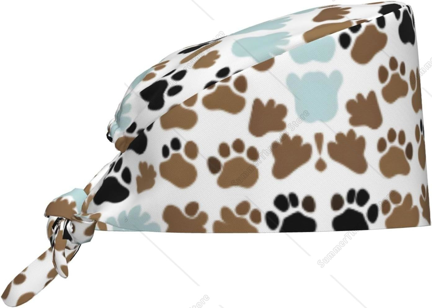 Toucas Cirúrgicas Premium Forradas de Cetim com Ossos de Cachorro e Pegadas - Toucas Confortáveis e Estilosas para Homens e Mulheres Preto