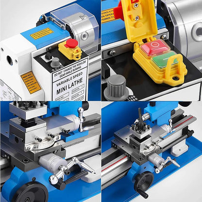 Máquina de torno para metal CJ0618 Mini 0-2500 RPM, velocidade variável, de bancada, multifuncional, de precisão, em metal