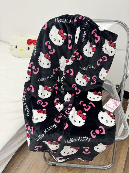 Anime Stitch Plush Pajama Pants Sanrio Kawaii Hello Kitty Cute Women Winter Warm Student Sleeping Pants Loose Casual Home Pants