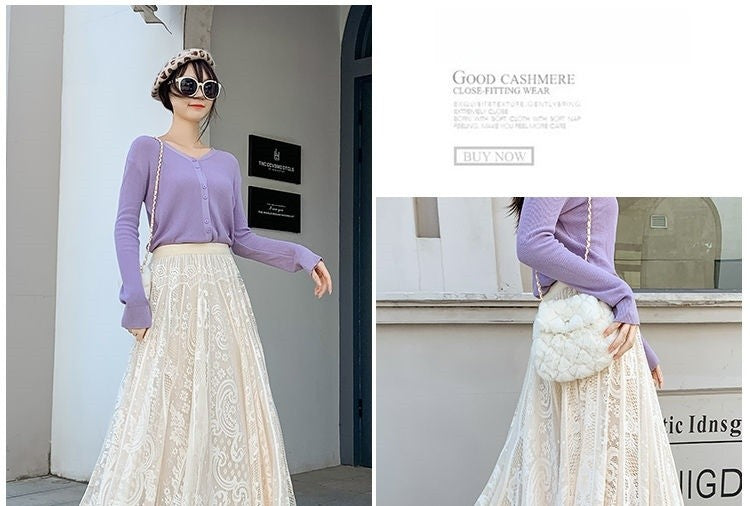 Plus Size plus Size Lace Hollow out f Skirt mid Waist Long Sle Fairy Skirt A-Line Umbrella Skirt Trendy Women's Clothing