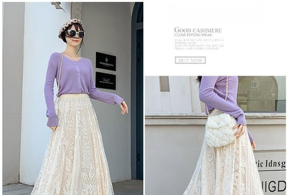 Plus Size plus Size Lace Hollow out f Skirt mid Waist Long Sle Fairy Skirt A-Line Umbrella Skirt Trendy Women's Clothing