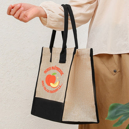 French Quote Peach Print Canvas Tote Bag Teacher Gift Beach Bags Casual Shoulder Bag Women Daily Handbag