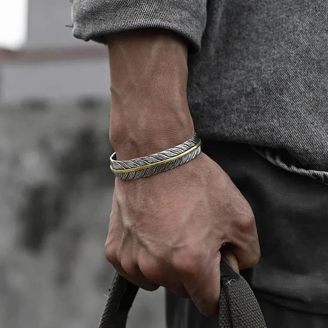 Pulseira Bracelete de Prata Esterlina 925 Pena Flor Dourada Vintage Punk Para Mulheres Homens Joias da Moda Presente Dropship Atacado