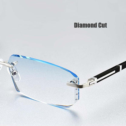 Business Photochromic Myopia Glasses for Men Diamond Cut Rimless UV400 Luxury Eyeglasses Color Changing Diopters -1.0 To -4.0