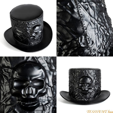 Cartola Elegante com Abas Largas, de Poliéster, para Fantasia de Halloween, Cartola de Caveira para Homens F42A