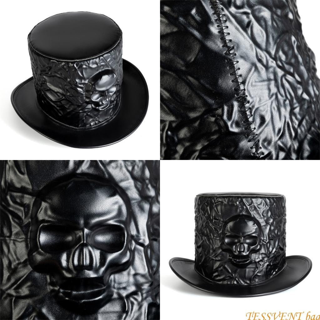 Cartola Elegante com Abas Largas, de Poliéster, para Fantasia de Halloween, Cartola de Caveira para Homens F42A