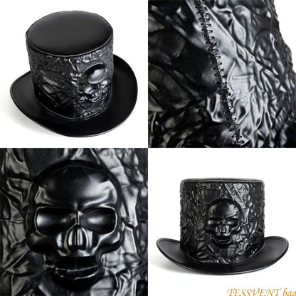 Cartola Elegante com Abas Largas, de Poliéster, para Fantasia de Halloween, Cartola de Caveira para Homens F42A