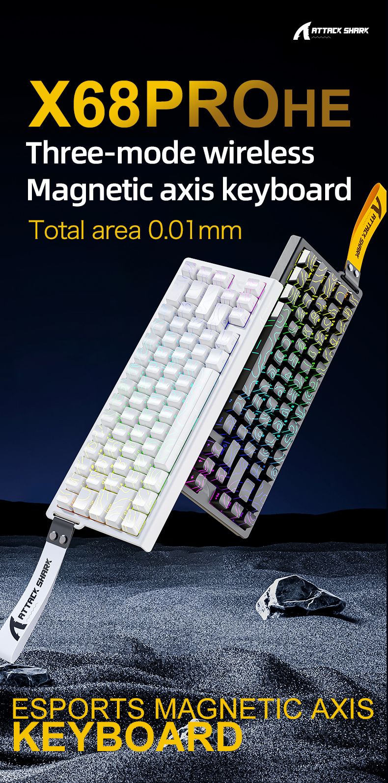 ATTACK SHARK X68PRO HE Wireless Keyboard,Magnetic Switch,With 0.01mm RT Accuracy,8KHz Polling Rate,0.125ms Latency,RGB Backlight