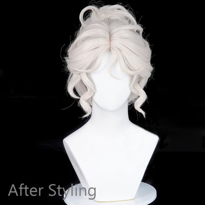 Short Straight White Bun Clip Synthetic Wig Middle Part Anime Game Cosplay Wig Heat Resistant for Daily Party
