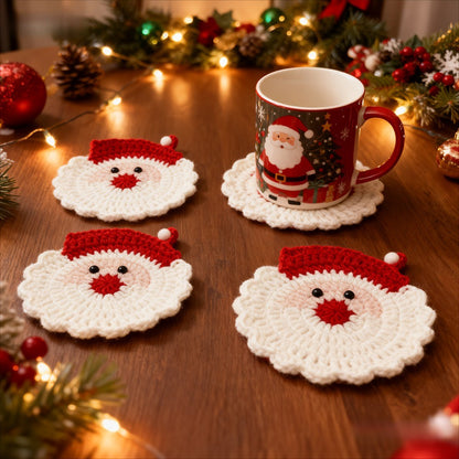 Handmade Crochet Santa Coasters Heat Resistant Drink Mats Uses for Holiday Table Decor Christmas Gift
