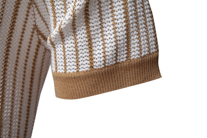 AIOPESON 2025 Men's Striped Mesh Polo Shirt - Breathable Contrast Panel Knit Top with Turn-Down Collar
